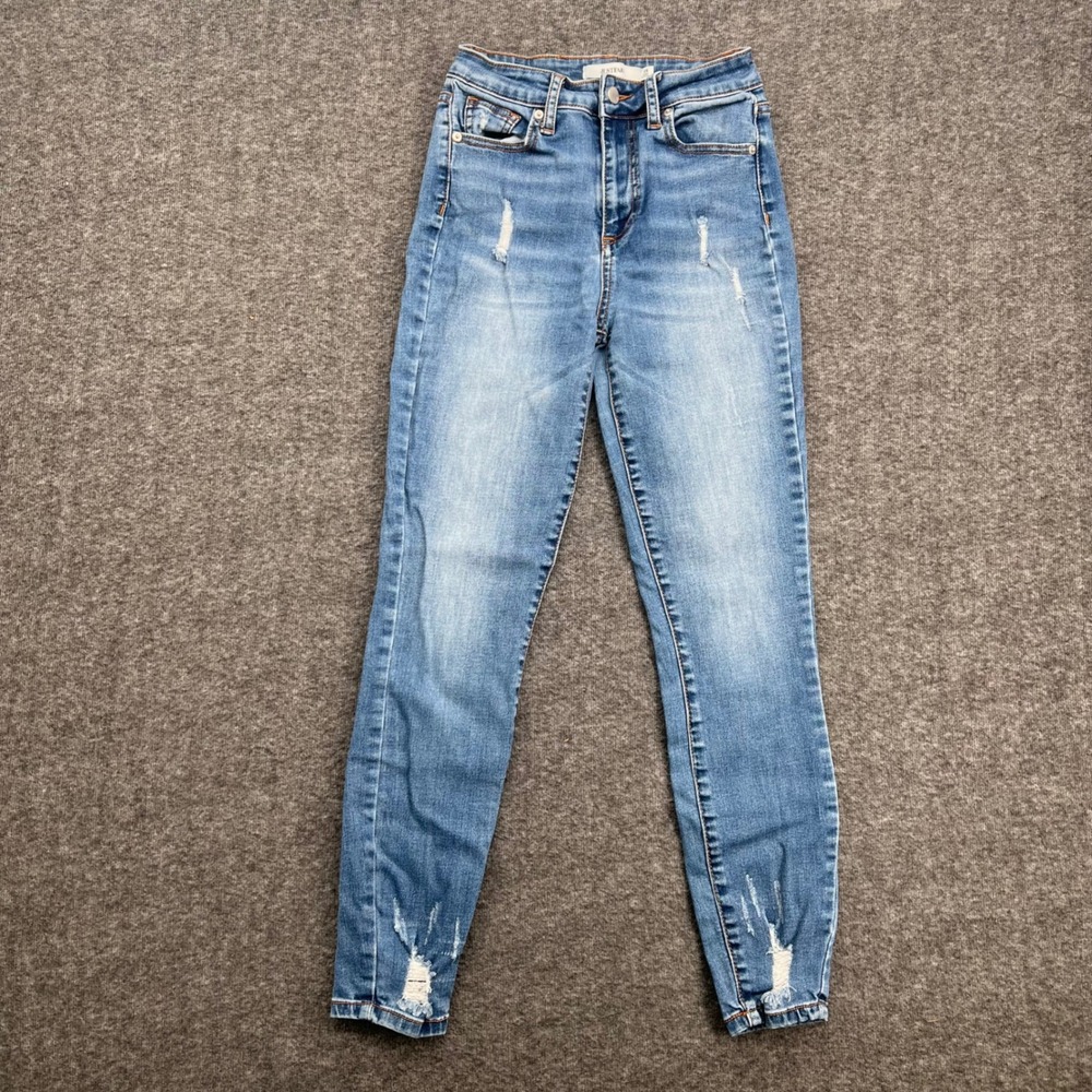 JustFab Womens High Rise Skinny Jeans Medium Wash Distressed Frayed Hem Size 25